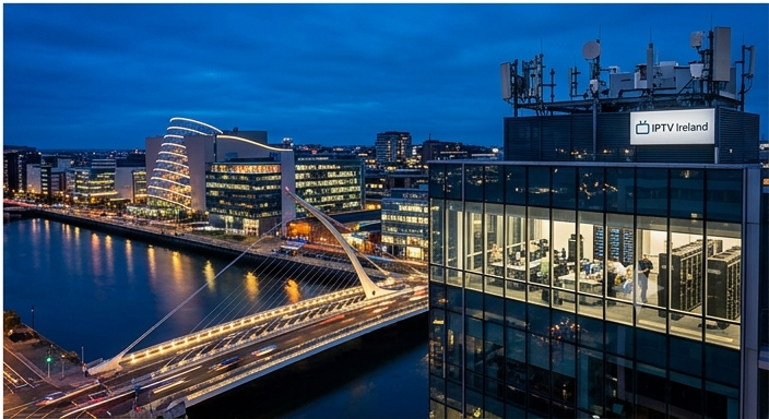 Luftfoto af et dansk datacenterdistrikt om natten